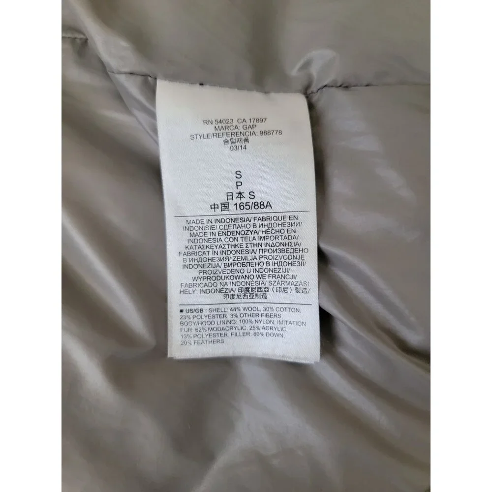 Gap Outdoor Edition Wool Blend Gray Winter Down Puffer Vest w/ Faux Fur Hood S - Picture 6 of 9